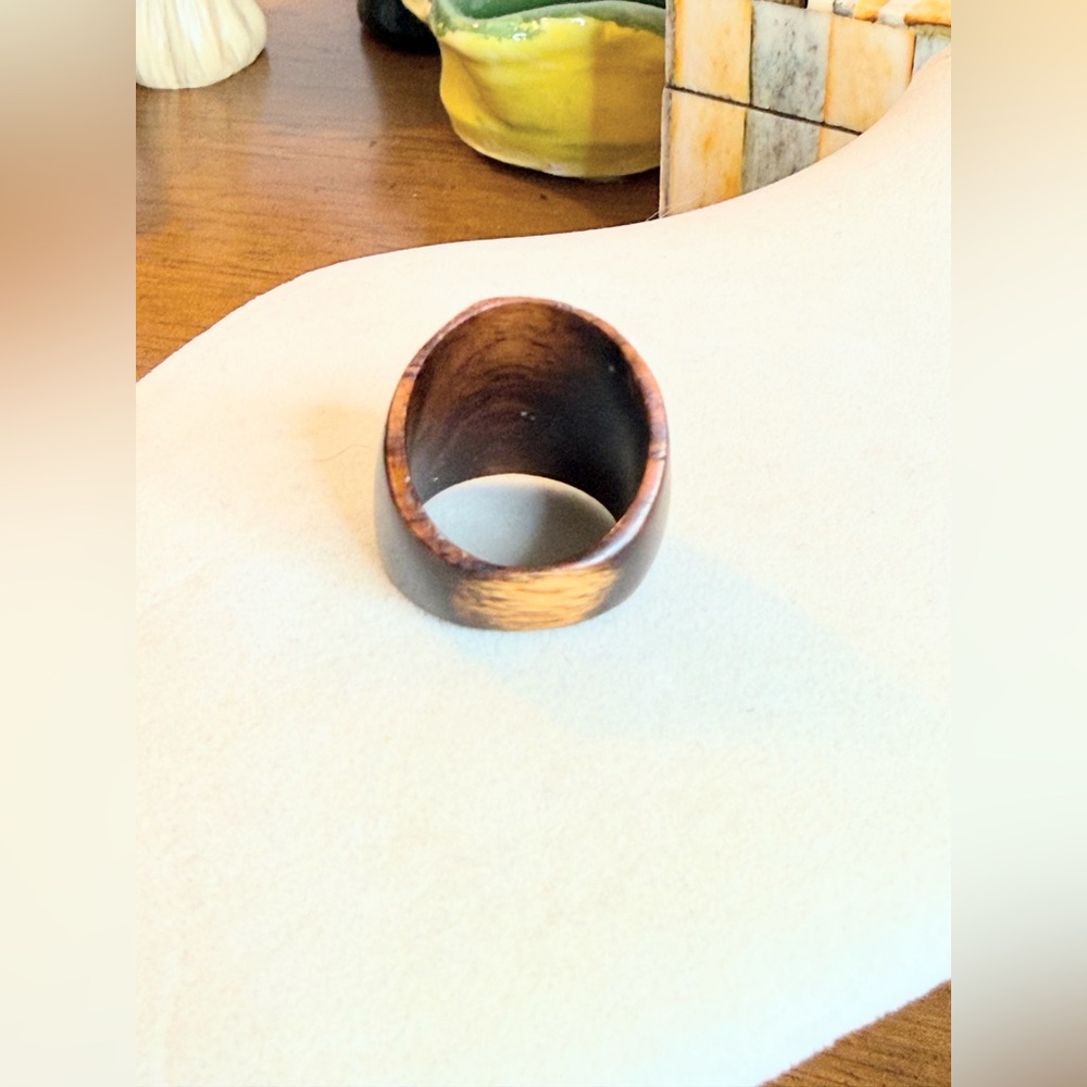Vintage Hand Painted Wood Ring Size 8 Wide Band Boho Folk Art Floral Statement - Picture 4 of 7